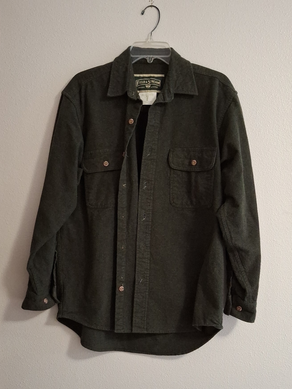 Vintage Field & Stream 100% Cotton Green Heavy Thick Warm Flannel Men's Size Med